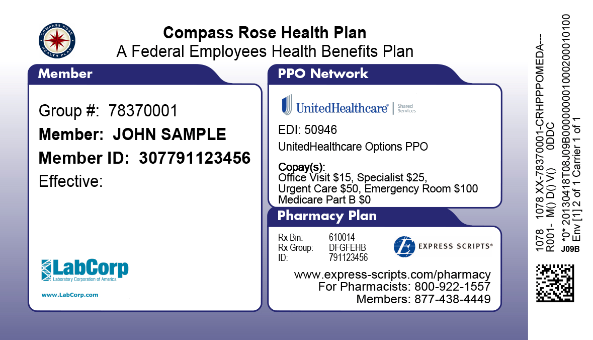 Sample health insurance card with Member ID Number